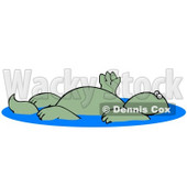 Relaxed Green Dinosaur Floating On His Back In A Swimming Pool And Waving Graphic Clipart © djart #15136
