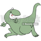 Goofy Green Dinosaur Running And Looking Back Over His Shoulder While Playing A Game Of Tag Or Chase Graphic Clipart © djart #15139