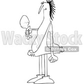 Clipart of a Cartoon Outline Caveman Holding a Meaty Drumstick - Royalty Free Vector Illustration © djart #1514035