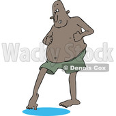 Clipart of a Cartoon Black Man Testing Water with His Toe - Royalty Free Vector Illustration © djart #1514443
