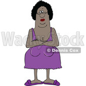 Clipart of a Cartoon Black Woman in Her Night Gown, Standing with Folded Arms - Royalty Free Vector Illustration © djart #1514444