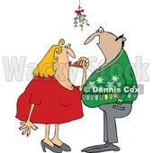 Clipart of a Cartoon Couple Under Mistletoe at a Christmas Party - Royalty Free Vector Illustration © djart #1514845