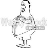 Clipart of a Black and White Hairy Chubby Man with Folded Arms, Standing in Swim Trunks - Royalty Free Vector Illustration © djart #1514880