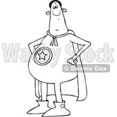 Clipart of a Cartoon Black and White Chubby Male Super Hero with His Hands on His Hips - Royalty Free Vector Illustration © djart #1514884