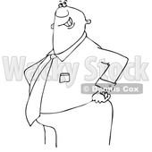 Clipart of a Cartoon Black and White Happy Chubby Business Man with His Hands on His Hips - Royalty Free Vector Illustration © djart #1514885