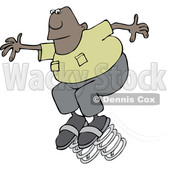 Clipart of a Cartoon Black Man Springing Forward on Bouncy Shoes - Royalty Free Vector Illustration © djart #1515760