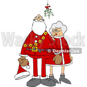 Clipart of a Cartoon Christmas Santa Claus and the Mrs Under the Mistletoe - Royalty Free Vector Illustration © djart #1516053