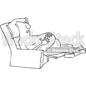 Clipart of a Cartoon Black and White Shirtless Man Sleeping in a Recliner Chair, Resting His Hands on His Belly - Royalty Free Vector Illustration © djart #1516063