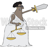 Clipart of a Cartoon Black Lady Justice Holding a Sword and Scales - Royalty Free Vector Illustration © djart #1519181