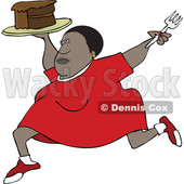 Clipart of a Cartoon Black Woman Running with a Cake - Royalty Free Vector Illustration © djart #1528734