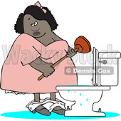 Clipart of a Cartoon Black Woman Plunging an Overflowing Toilet - Royalty Free Vector Illustration © djart #1528766