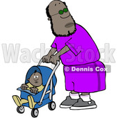 Clipart of a Cartoon Black Dad Pushing a Baby in a Stroller - Royalty Free Vector Illustration © djart #1529546