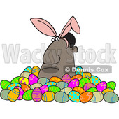 Clipart of a Grumpy Black Man Wearing Bunny Ears and Popping out of a Pile of Decorated Easter Eggs - Royalty Free Vector Illustration © djart #1531385