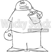 Clipart of a Lineart Man Sipping a Fountain Soda and Holding a Donut - Royalty Free Vector Illustration © djart #1533000