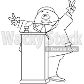 Clipart of a Lineart Black Male Politician Gesturing Peace or Victor at a Podium - Royalty Free Vector Illustration © djart #1533002