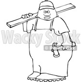 Clipart of a Lineart Black Male Carpenter Carrying a Wood Board - Royalty Free Vector Illustration © djart #1533543