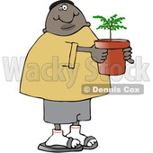 Clipart of a Cartoon Black Man Carrying a Potted Plant or Tree - Royalty Free Vector Illustration © djart #1534855