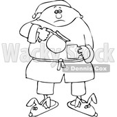 Clipart of a Cartoon Lineart Black Man in Slippers and Pajamas, Pouring His Morning Coffee - Royalty Free Vector Illustration © djart #1534857