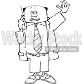 Clipart of a Lineart Black Business Man Waving and Talking on a Cell Phone - Royalty Free Vector Illustration © djart #1535125