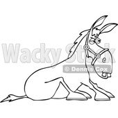 Clipart of a Cartoon Lineart Stubborn Donkey Refusing to Get up - Royalty Free Vector Illustration © djart #1535506