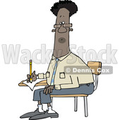 Clipart of a Cartoon Black Man Writing at a Desk - Royalty Free Vector Illustration © djart #1555448