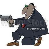 Clipart of a Cartoon Black Man Kneeling and Using a Pistol - Royalty Free Vector Illustration © djart #1555451