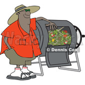 Clipart of a Cartoon Black Man Resting an Arm on His Composter Bin - Royalty Free Vector Illustration © djart #1555454
