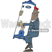 Clipart of a Cartoon Black Plumber Worker Man Carrying a Water Heater - Royalty Free Vector Illustration © djart #1558733