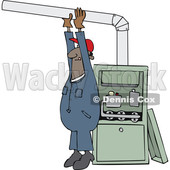 Clipart of a Cartoon Black Male Furnace Installer Adjusting a Pipe - Royalty Free Vector Illustration © djart #1560322