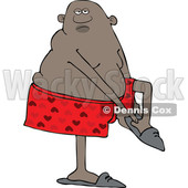 Clipart of a Cartoon Black Man Putting His Slippers on - Royalty Free Vector Illustration © djart #1560324