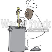 Clipart of a Cartoon Black Male Chef Stirring a Large Pot of Soup with a Spoon - Royalty Free Vector Illustration © djart #1560408