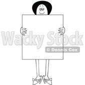 Clipart of a Lineart Black Woman Holding a Blank Sign in Front of Her Body - Royalty Free Vector Illustration © djart #1562288