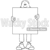 Clipart of a Lineart Black Man Holding a Blank Sign in Front of His Body - Royalty Free Vector Illustration © djart #1562289