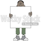 Clipart of a Black Man Holding a Blank Sign in Front of His Body - Royalty Free Vector Illustration © djart #1562292