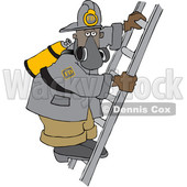 Clipart of a Black Male Fire Fighter on a Ladder - Royalty Free Vector Illustration © djart #1564064