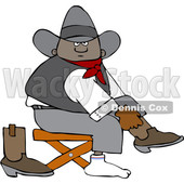 Clipart of a Cartoon Black Cowboy Putting on His Boots - Royalty Free Vector Illustration © djart #1567566