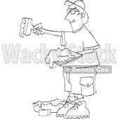 Clipart of a Lineart Drywall Installer Working - Royalty Free Vector Illustration © djart #1567807