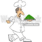 Clipart of a White Male Chef Walking with a Platter of Peas - Royalty Free Vector Illustration © djart #1569767