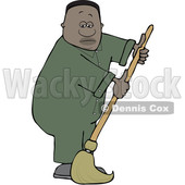 Clipart of a Cartoon Black Male Custodian Janitor Mopping - Royalty Free Vector Illustration © djart #1569825