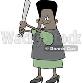 Clipart of a Cartoon Tough Black Woman Holding a Bat - Royalty Free Vector Illustration © djart #1580064