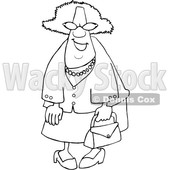 Clipart of a Cartoon Lineart Happy Black Granny Wearing Sunglasses and Carrying a Purse - Royalty Free Vector Illustration © djart #1580750