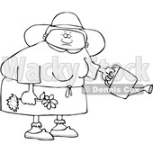 Clipart of a Cartoon Lineart Black Woman Holding a Flower Ready to Be Planted and a Watering Can - Royalty Free Vector Illustration © djart #1580752