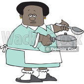 Clipart of a Cartoon Black Woman Holding a Spoon and Pot While Cooking Soup - Royalty Free Vector Illustration © djart #1583916