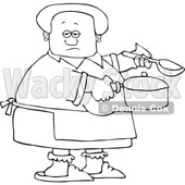 Clipart of a Cartoon Lineart Black Woman Holding a Spoon and Pot While Cooking Soup - Royalty Free Vector Illustration © djart #1583917