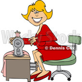 Clipart of a Cartoon Happy Seamstress Woman Sewing a Dress - Royalty Free Vector Illustration © djart #1585514