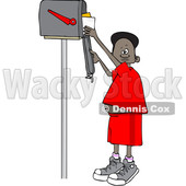 Clipart of a Black Boy Checking Mail from a Tall Mailbox - Royalty Free Vector Illustration © djart #1587347