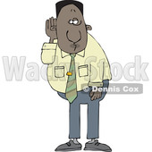 Clipart of a Cartoon Black Business Man Cupping His Ear to Listen - Royalty Free Vector Illustration © djart #1595487