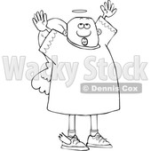Clipart of a Lineart Black Male Angel Looking up and Holding His Arms up - Royalty Free Vector Illustration © djart #1600931
