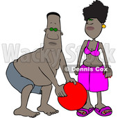 Clipart of a Cartoon Black Couple Playing with a Ball at the Beach - Royalty Free Vector Illustration © djart #1601188