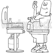 Clipart of a Cartoon Lineart Black Man Using a Fire Extinguisher to Put out Flaming Meat Patties on a Bbq Grill - Royalty Free Vector Illustration © djart #1601192